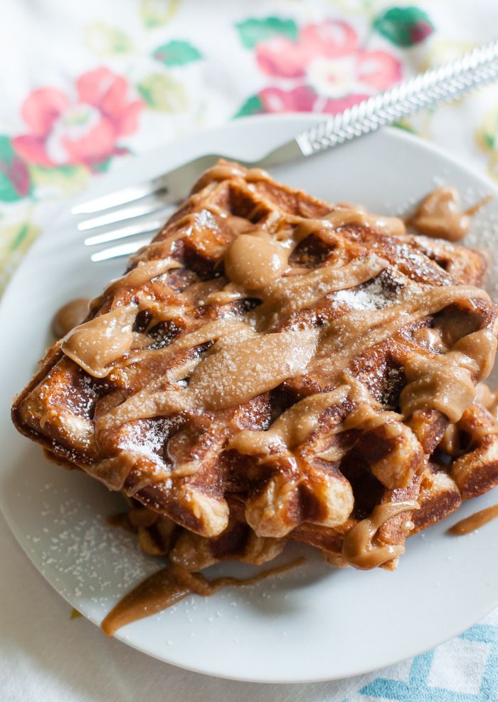 Cinnamon Sugar Waffles with Cinnamon Peanut Butter Maple Drizzle Bake